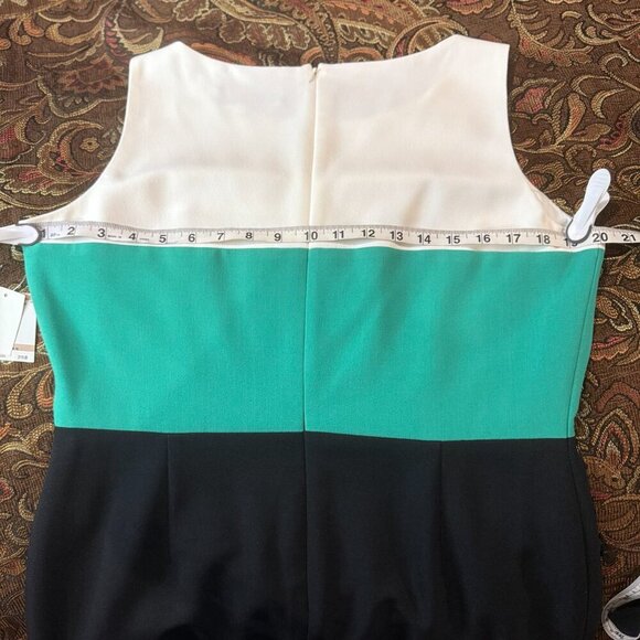Kasper Dress lined cream green blue sleeveless sheath dress Women's Size 12 - Picture 7 of 11